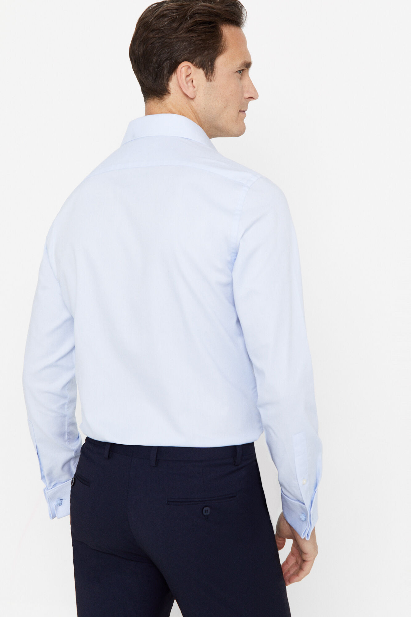 Cortefiel Plain easy-iron structured dress shirt with cuffs and cufflinks Blue