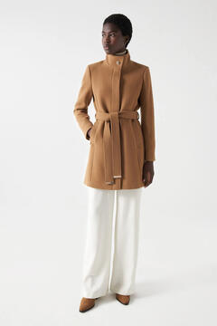 Cortefiel Grace cloth coat with belt Beige