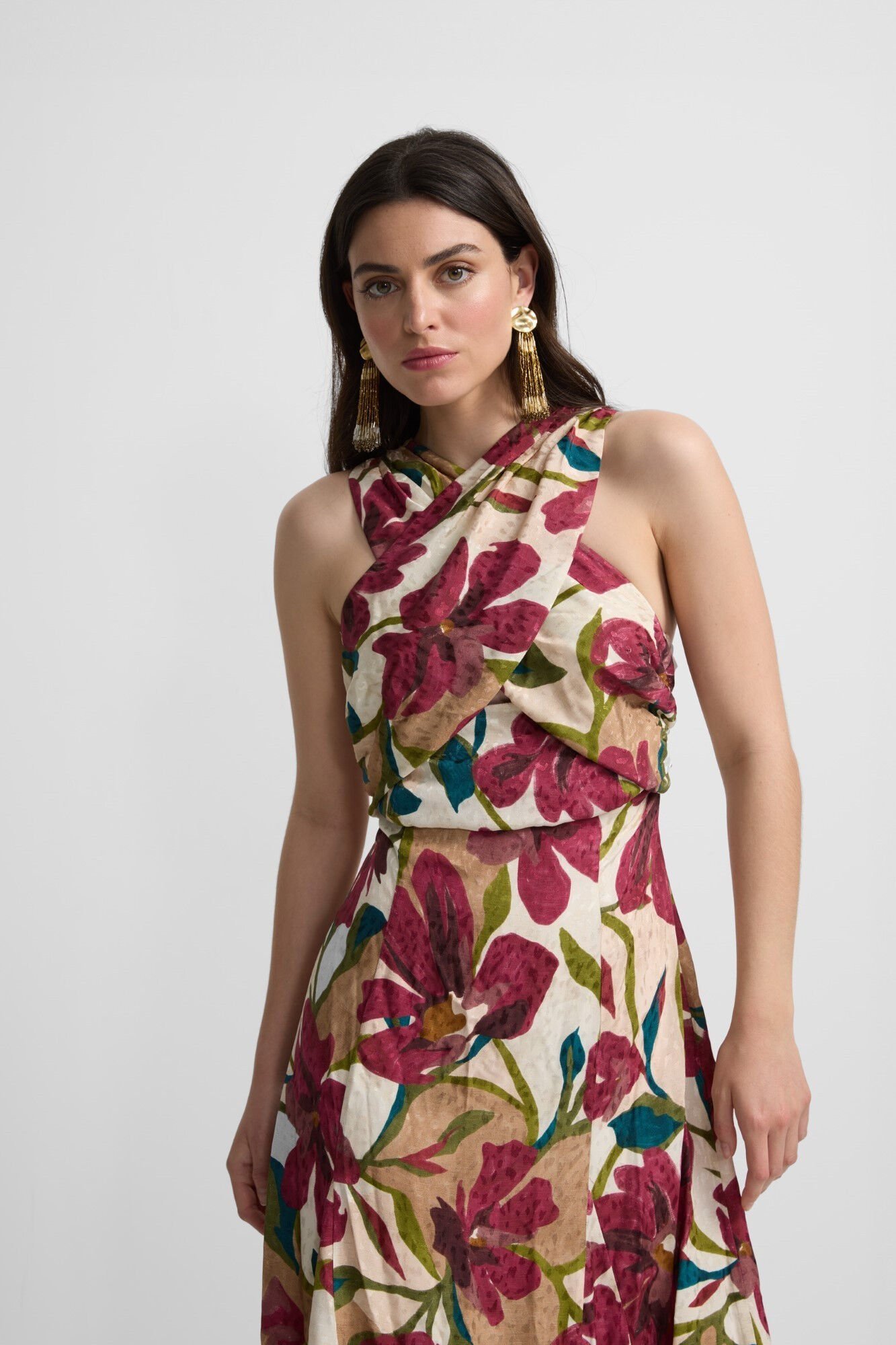 Silbon Vestido floral com halter e cole&ccedil;&atilde;o de eventos Multicolorido