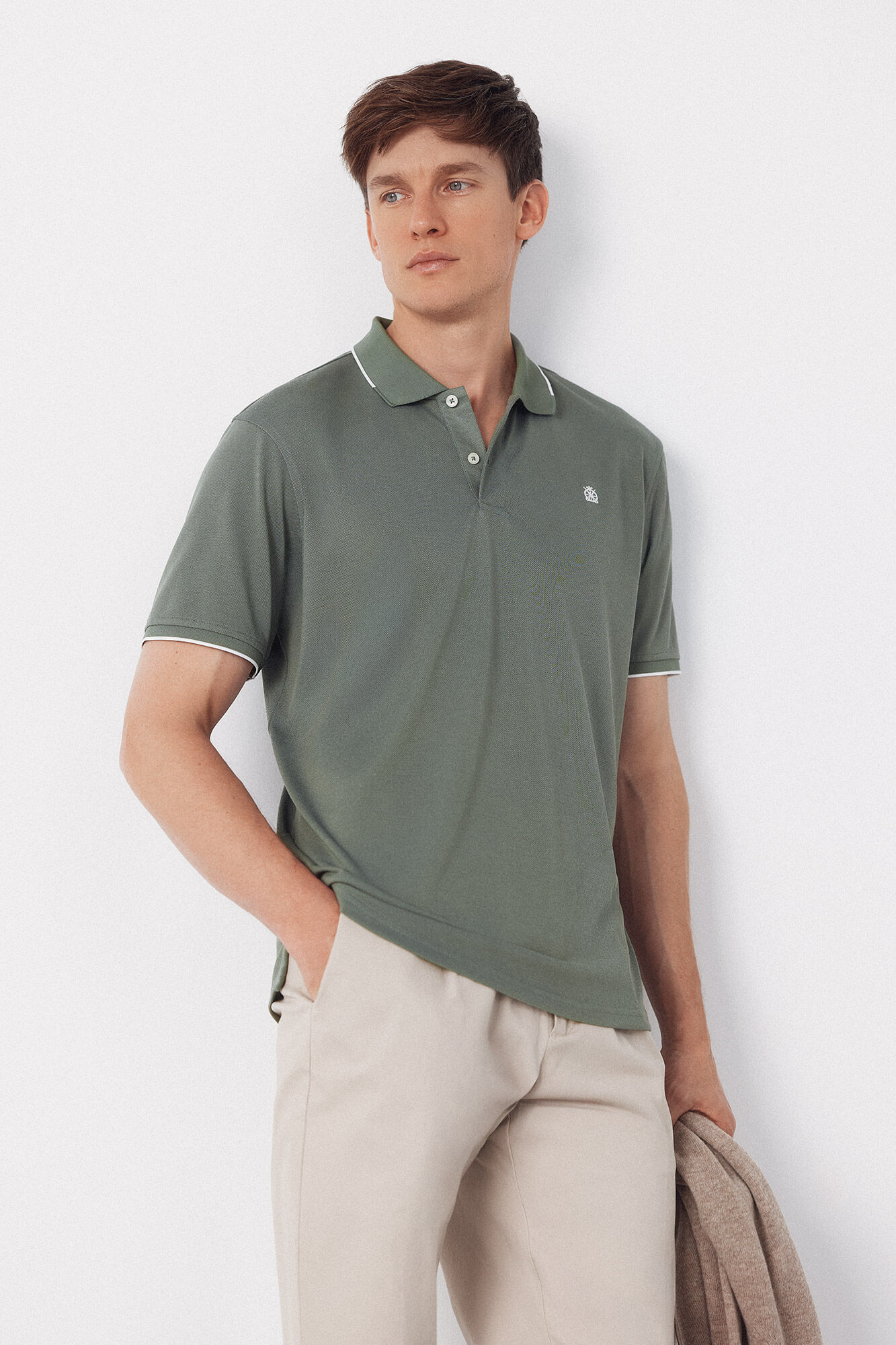 Cortefiel Coolmax&reg; jacquard collar polo shirt
