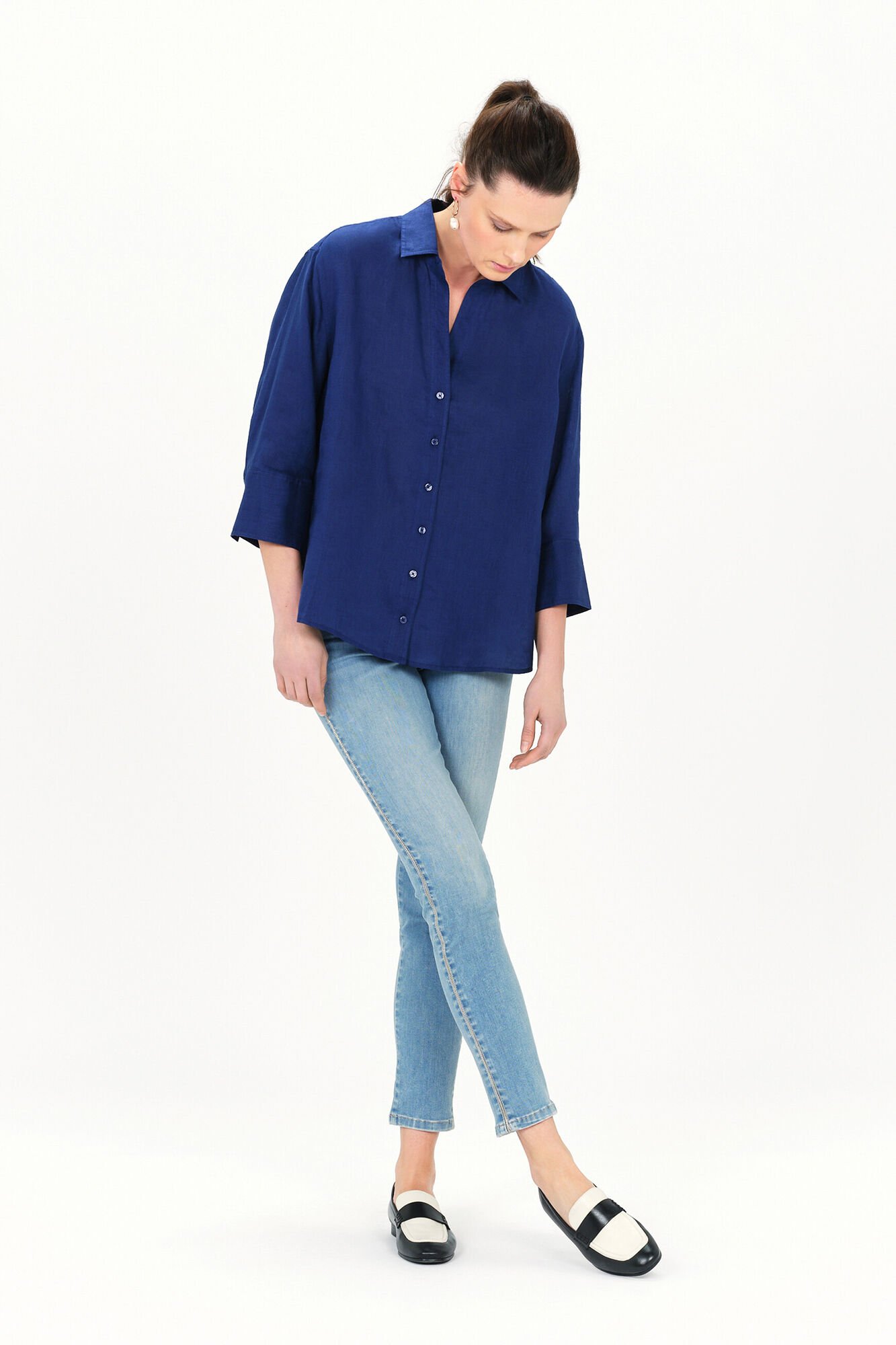 Caroll Camisa Coraline 100% lino Azul oscuro