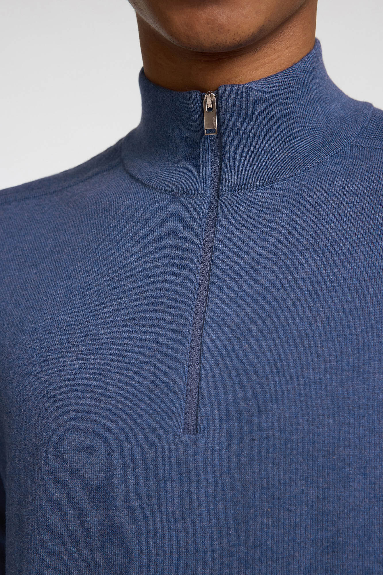 Selected Knitted pullover with half zip 100% cotton Navy