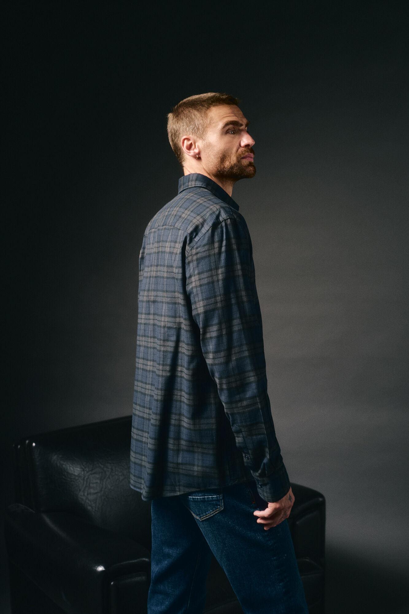 OOTO Camisa de flanela xadrez Azul