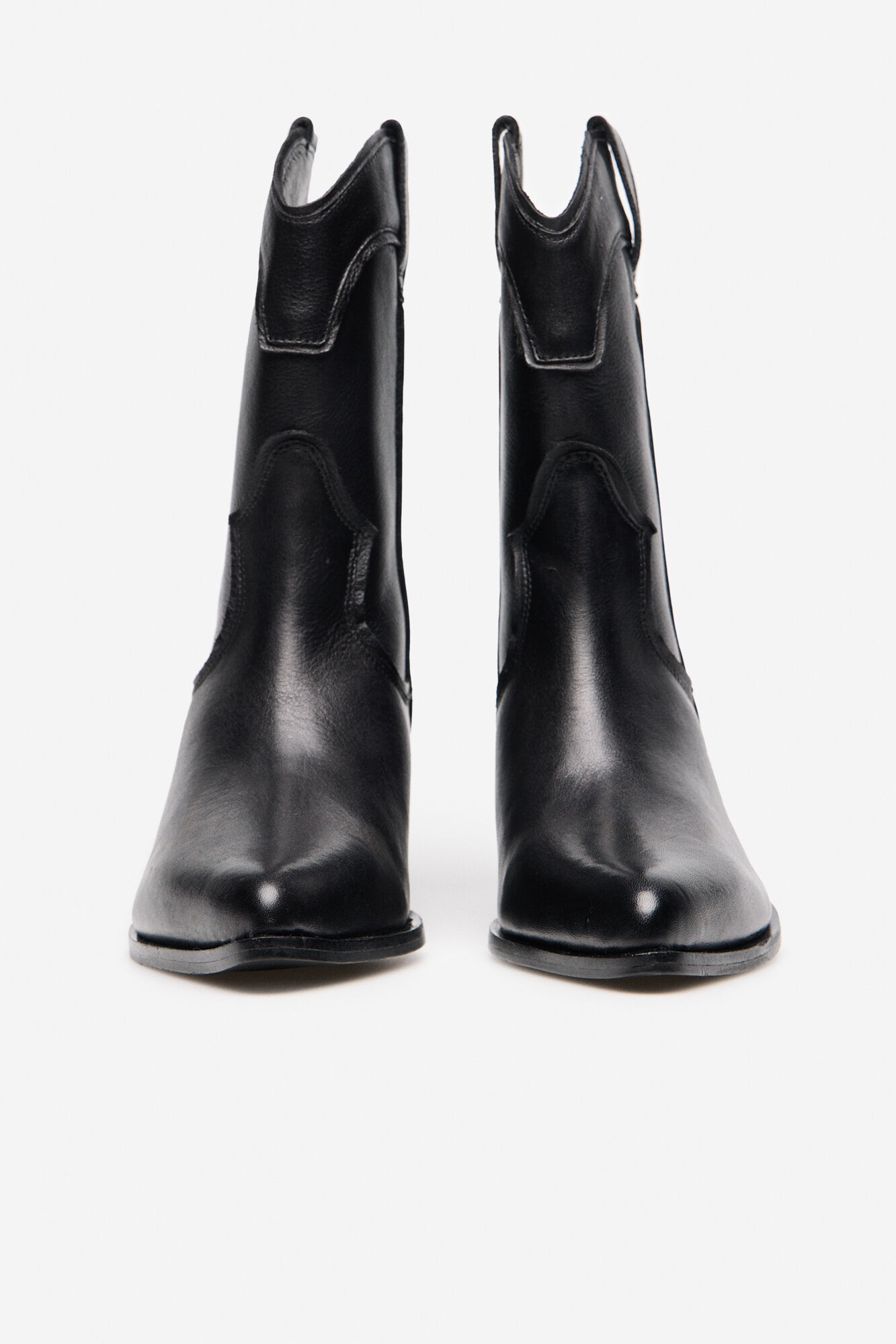 Cortefiel Leather cowboy boots Black