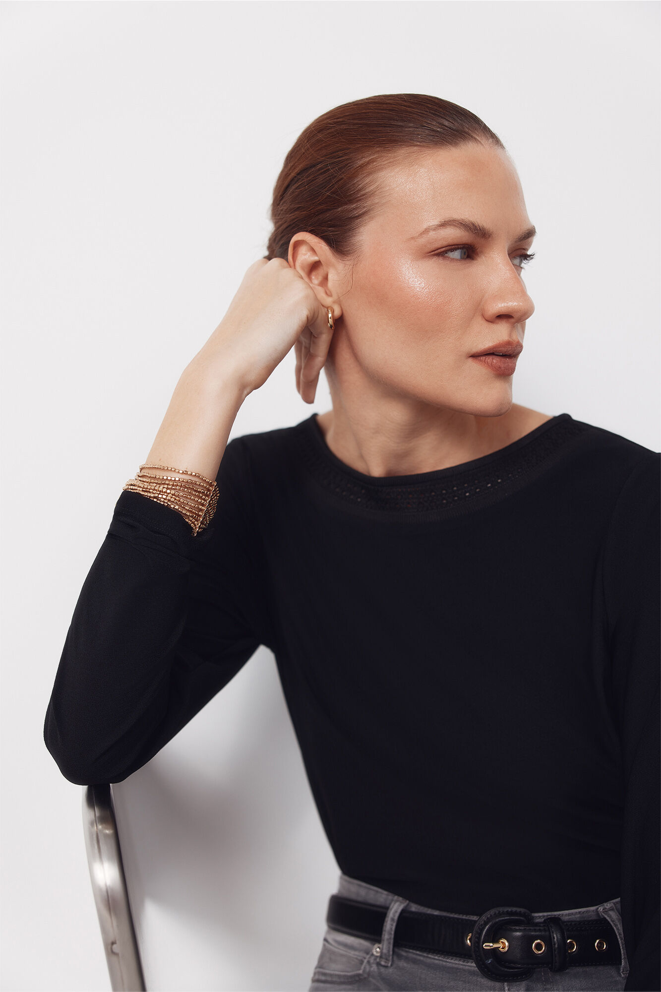 Cortefiel Camiseta escote barco lace Negro