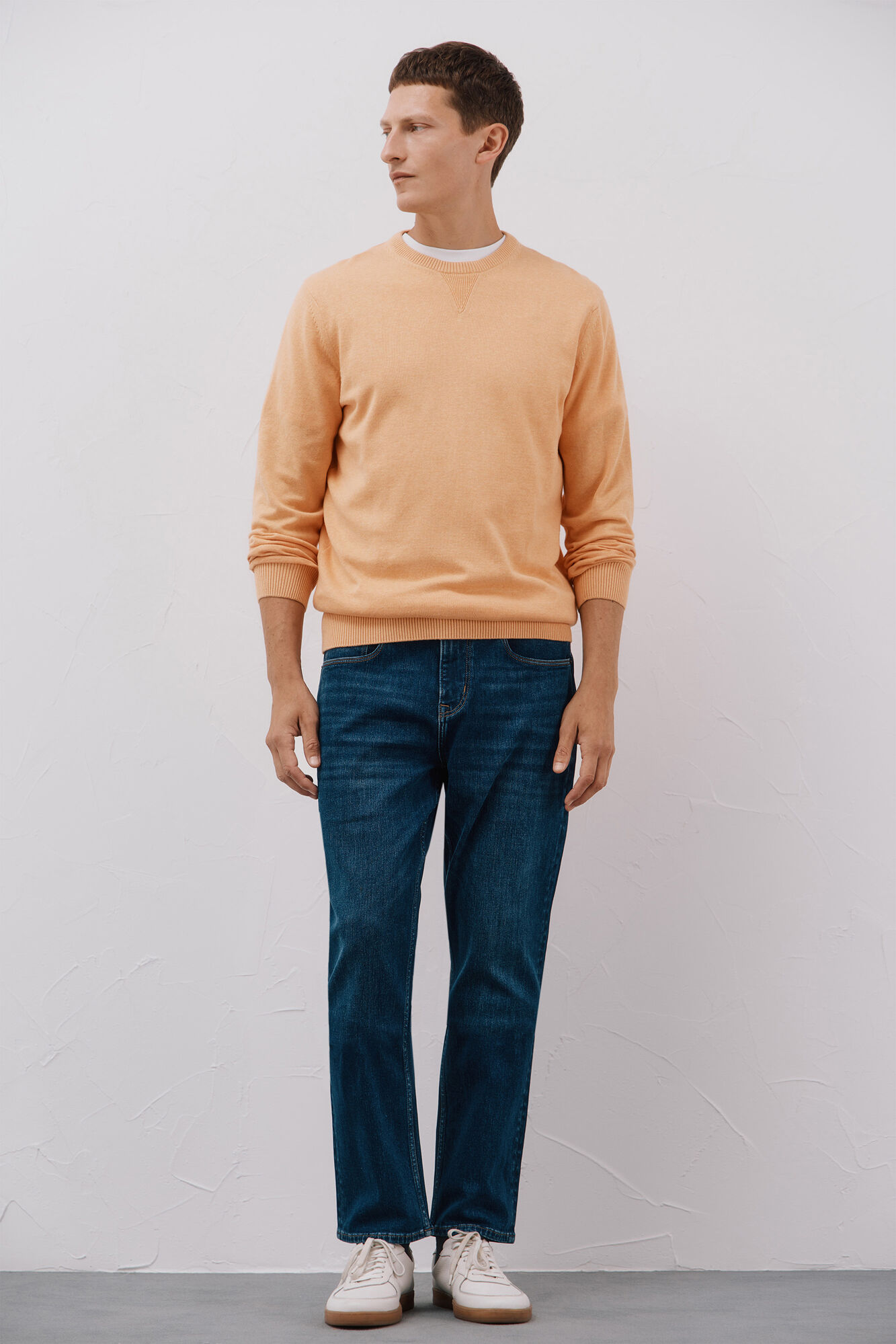 Cortefiel Fine knit cotton round neck jersey-knit  Orange