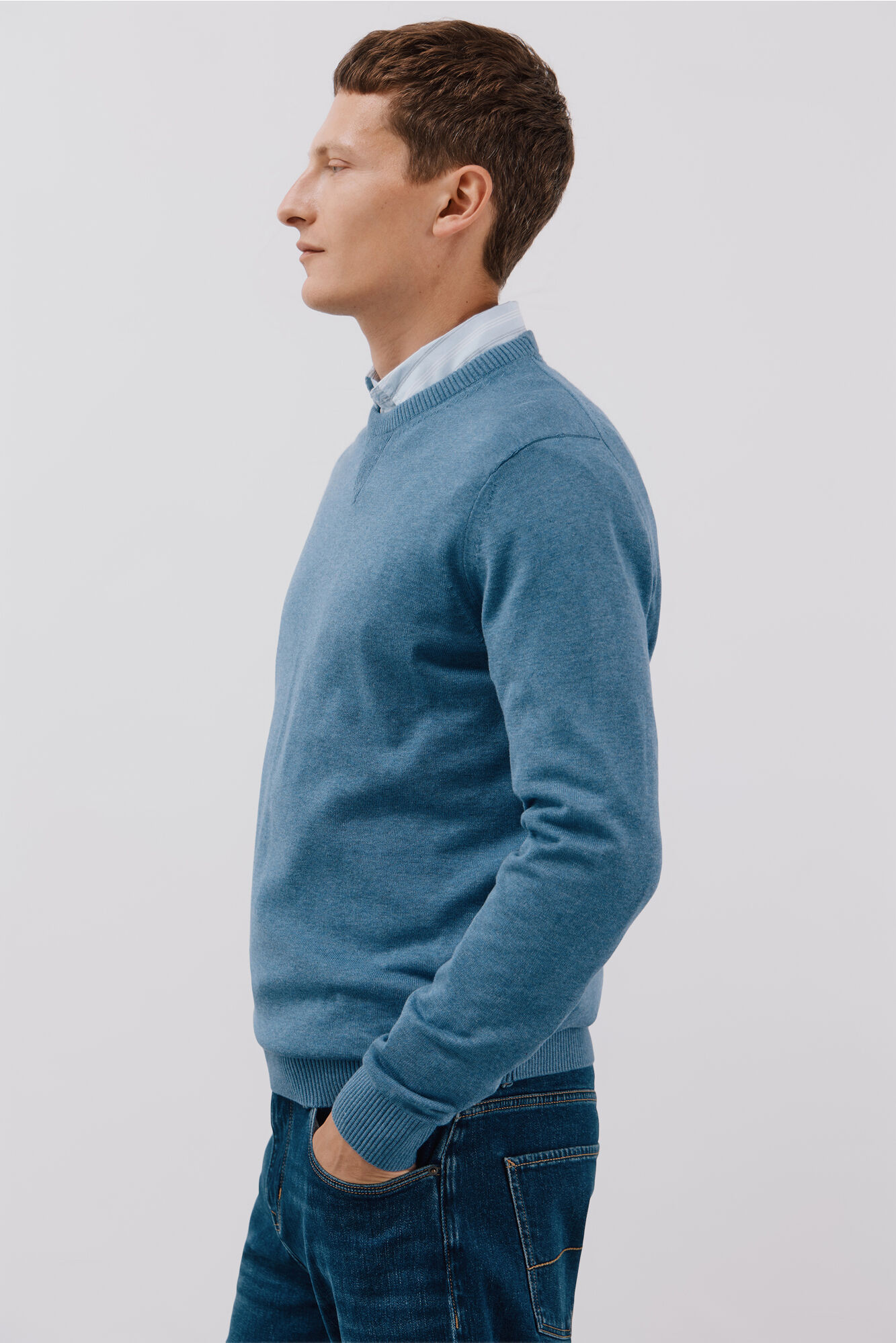 Cortefiel Fine knit cotton round neck jersey-knit  Blue