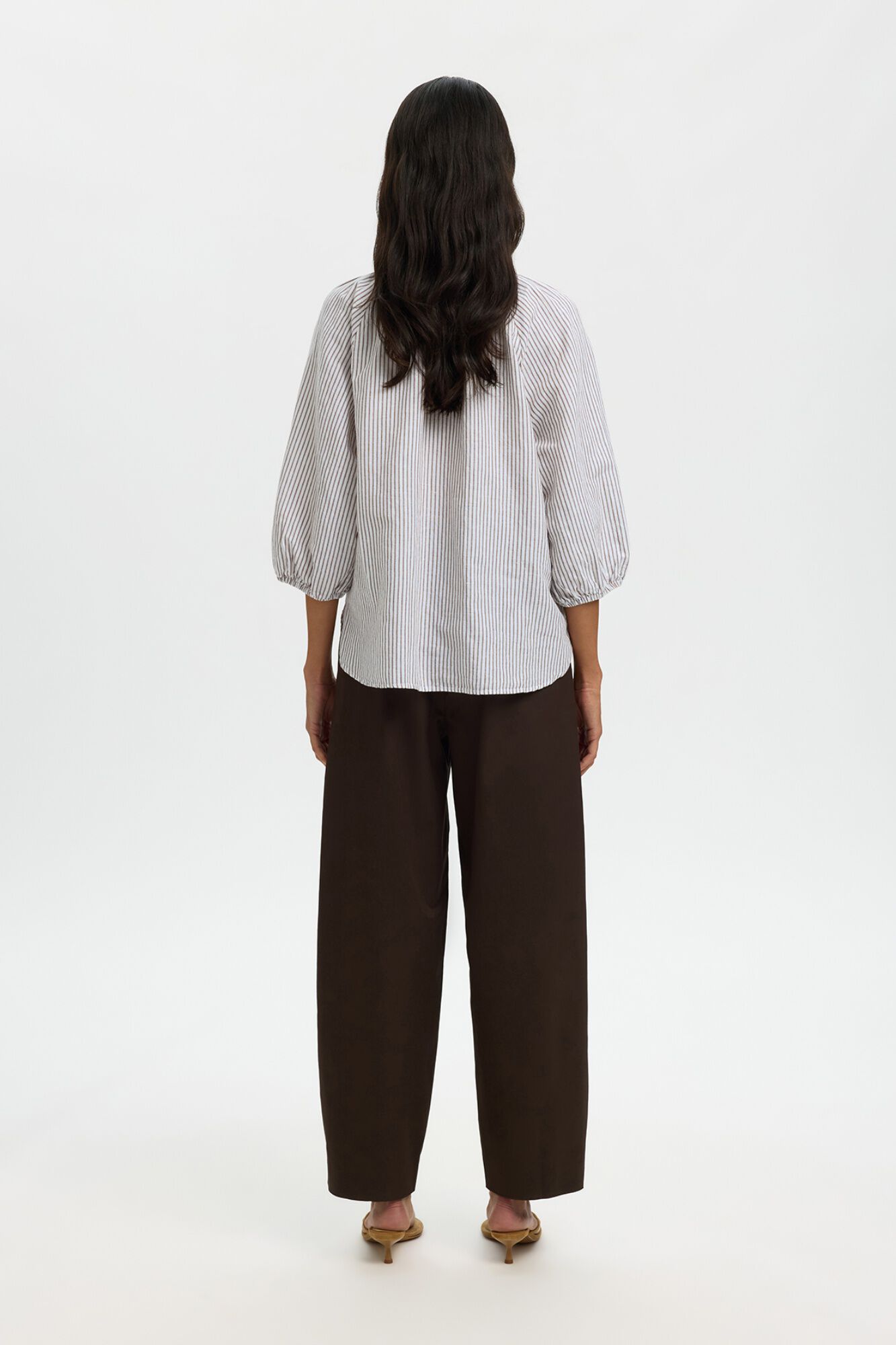 Selected Linen 3/4 sleeve blouse Multicolour