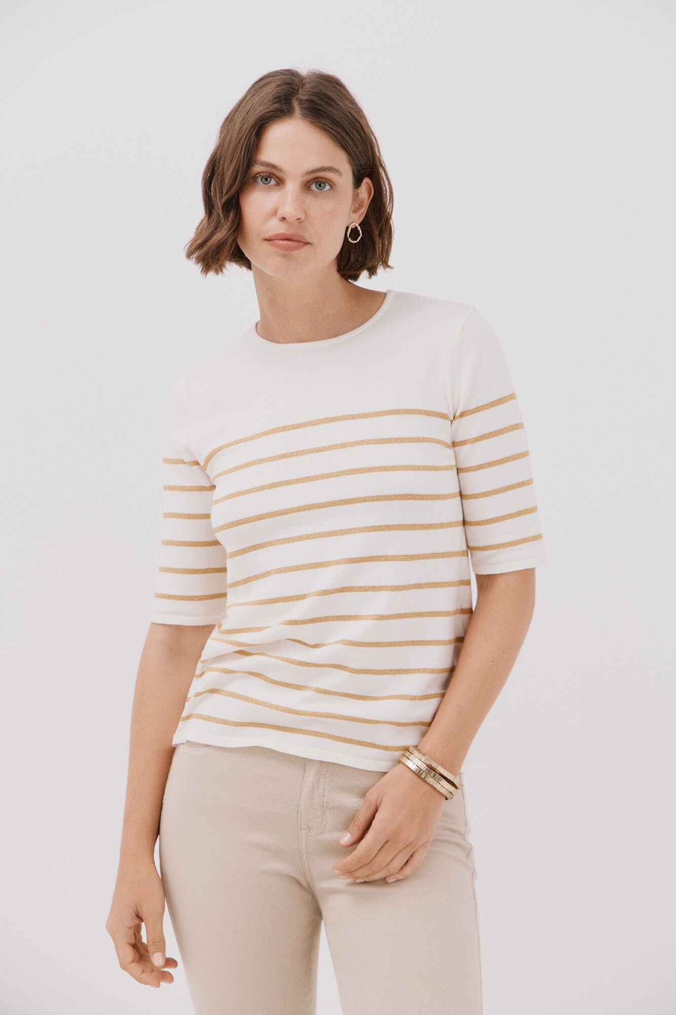 Cortefiel Short-sleeved jumper Ivory