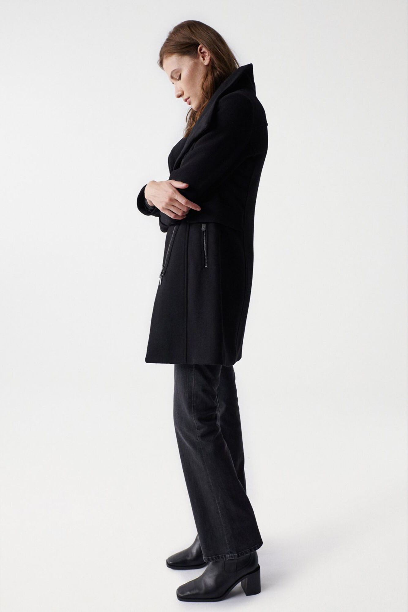 Salsa Jeans Sobretudo de pano grace com efeito de pelo na gola Preto