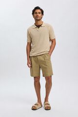 Selected Polo de malha com gola aberta Tostado