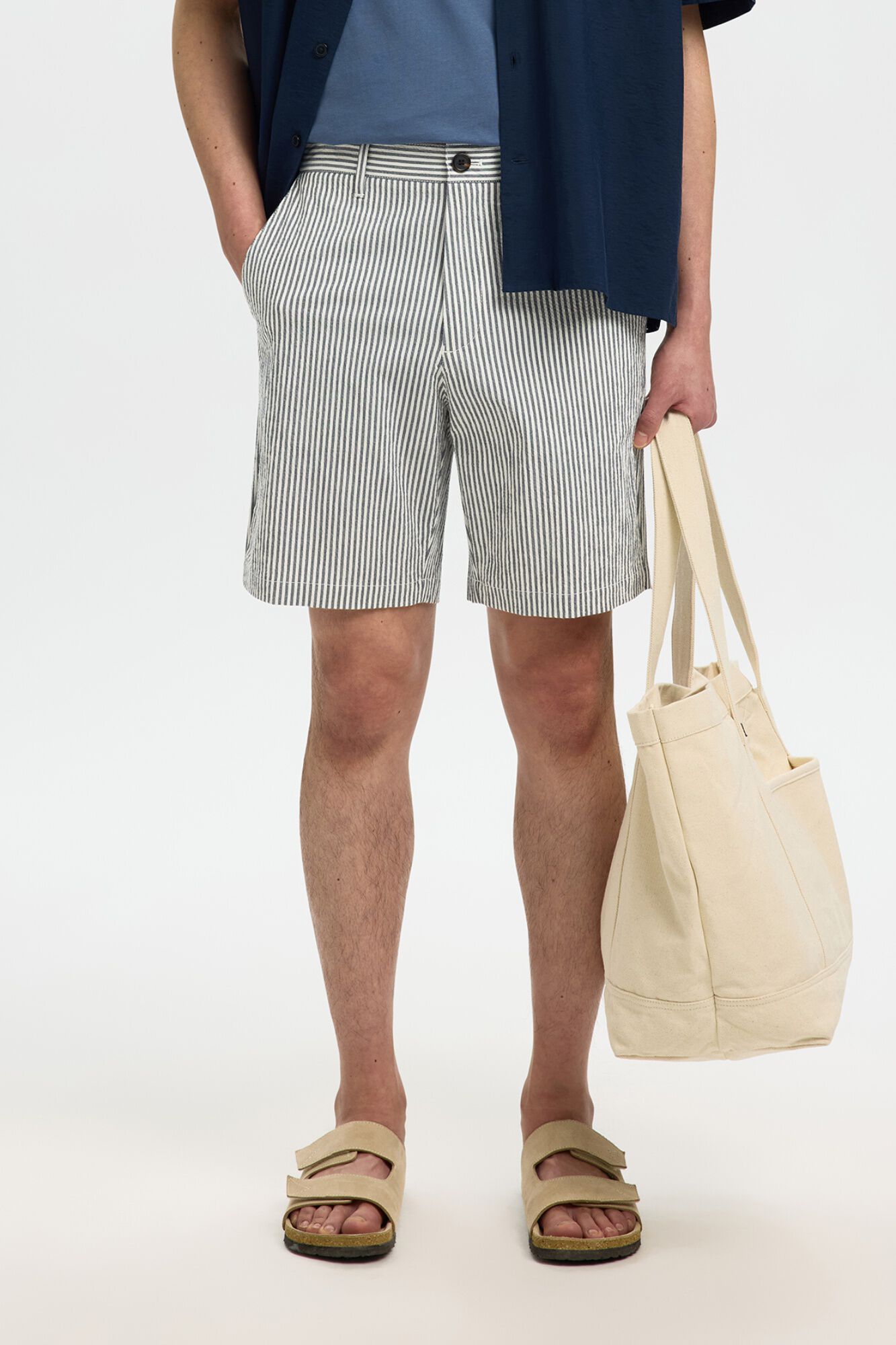 Selected Cal&ccedil;&otilde;es em tecido estruturado Azul