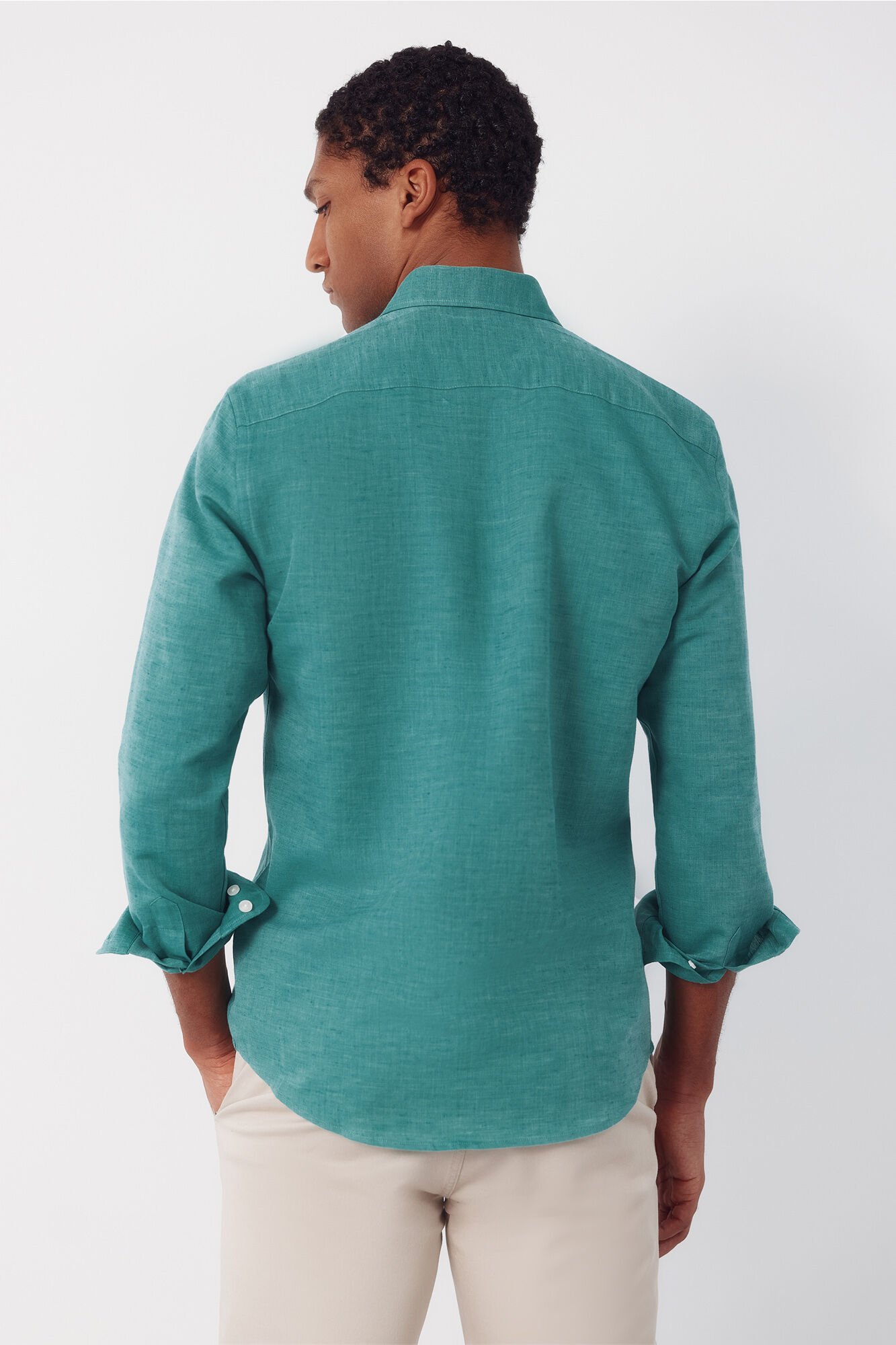 Cortefiel Plain linen cotton shirt Green
