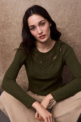 Slowlove Top escote blonda Kaki