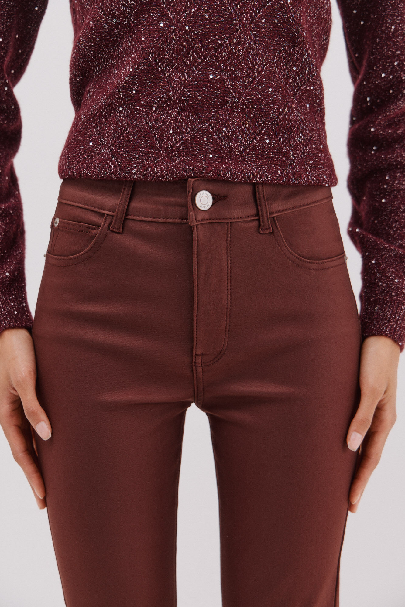 Cortefiel Sensational resin coated pants Maroon