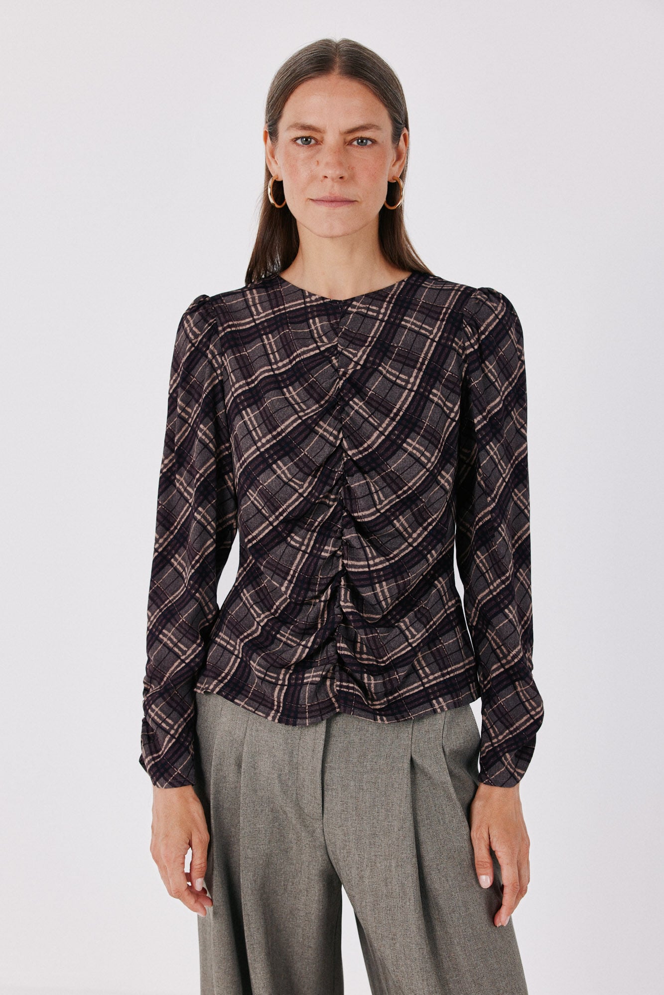 Cortefiel Fitted checked ruffle blouse