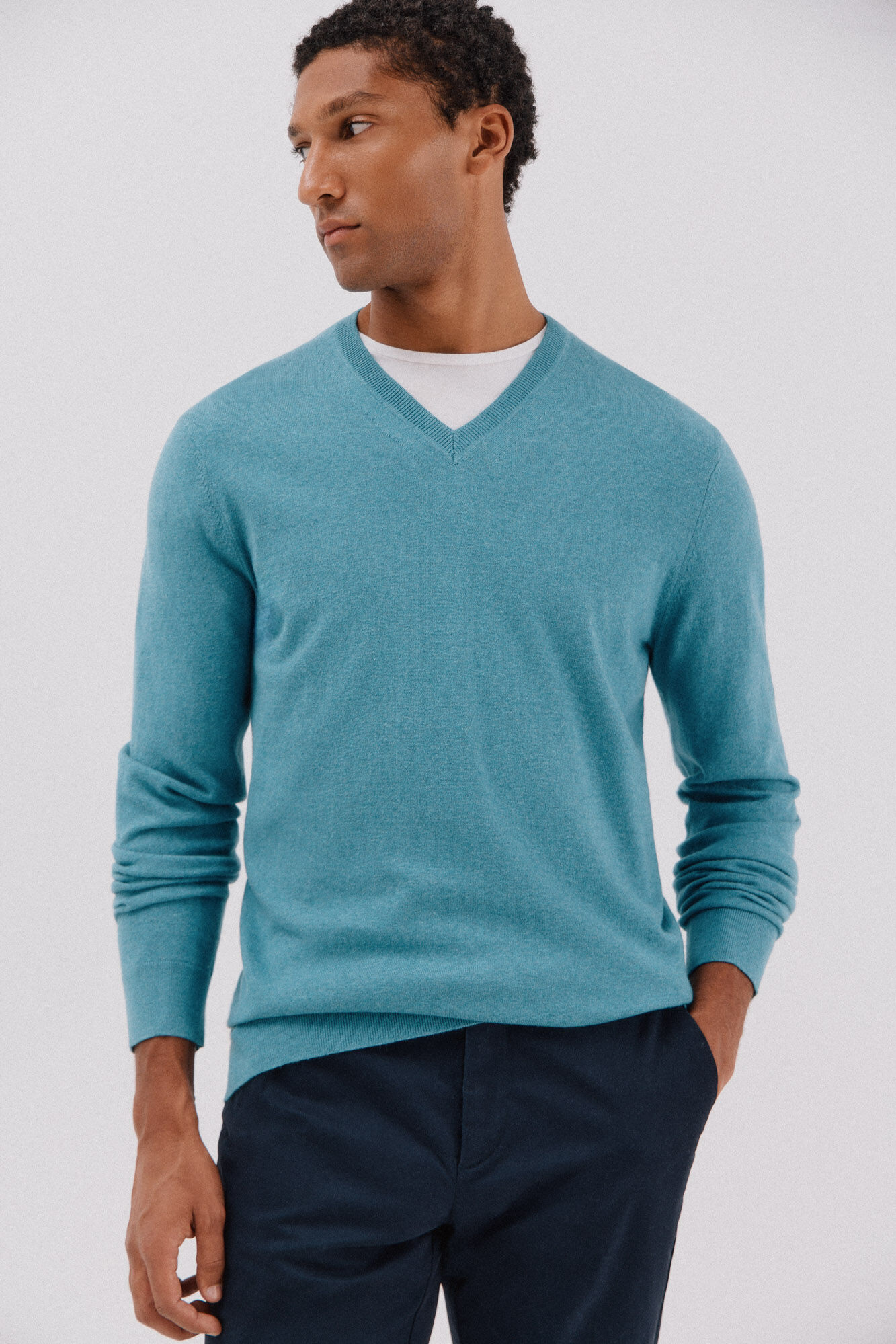 Cortefiel Jersey algod&oacute;n cashmere cuello pico