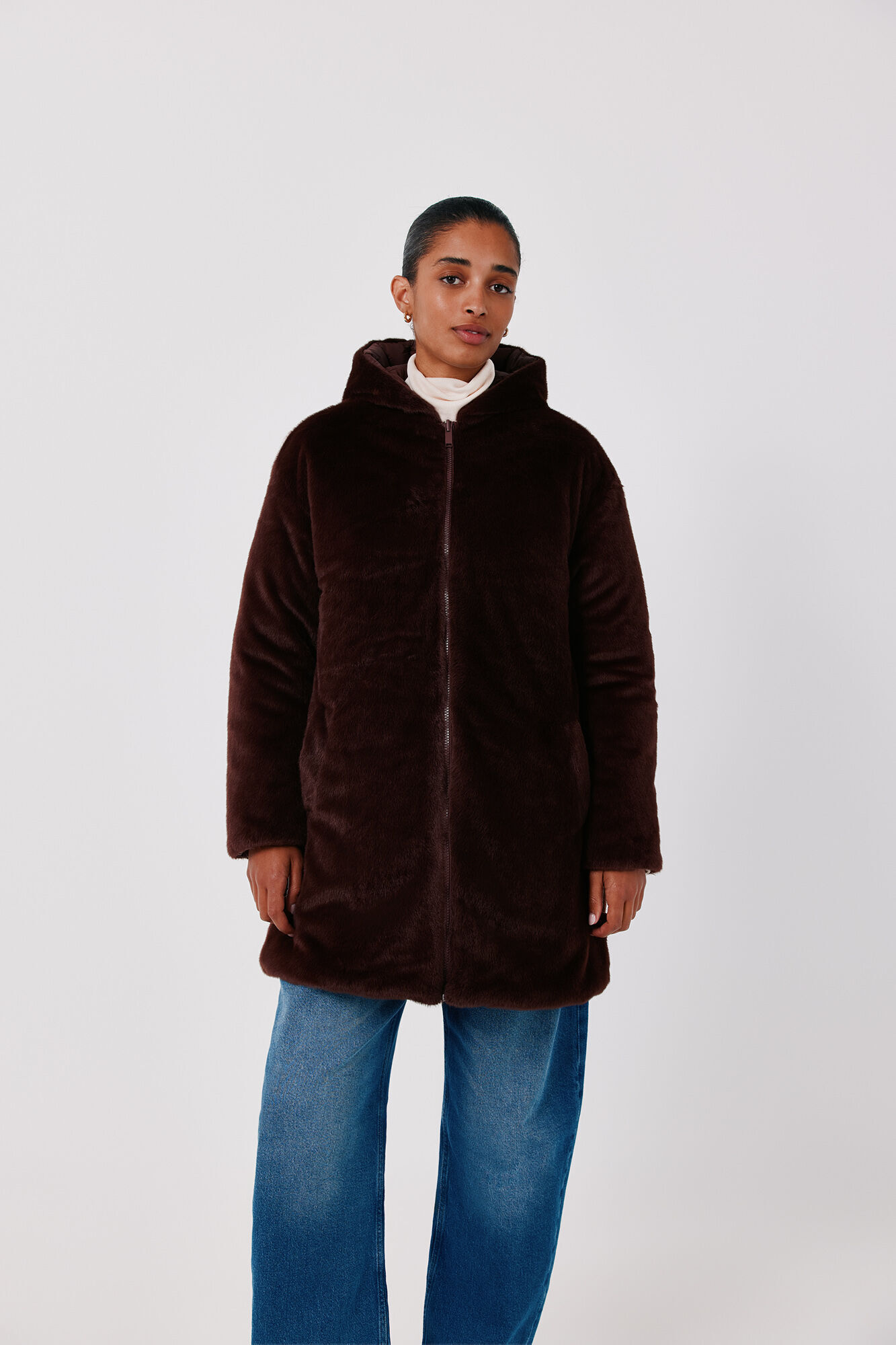 Cortefiel Anorak acolchado reversible efecto pelo Vino