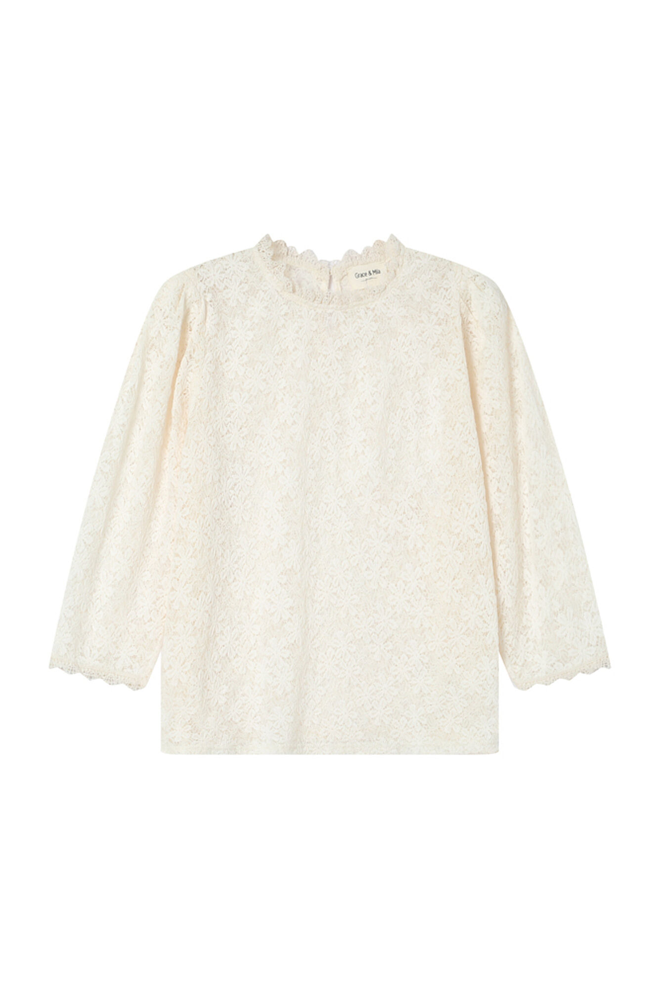 Grace & Mila Blusa de renda com manga 3/4 Branco