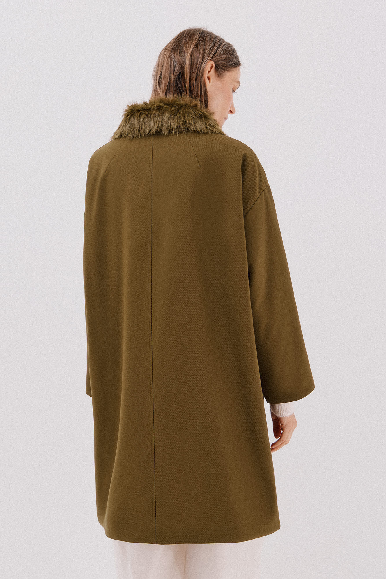 Cortefiel Parka with fur neck Dark brown