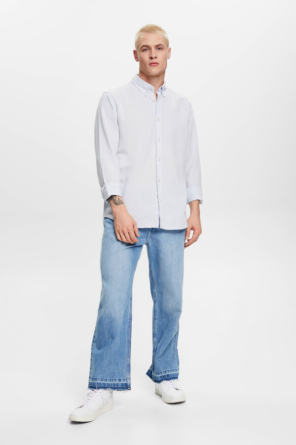 Cortefiel Camisa básica regular fit con lino Azul Claro