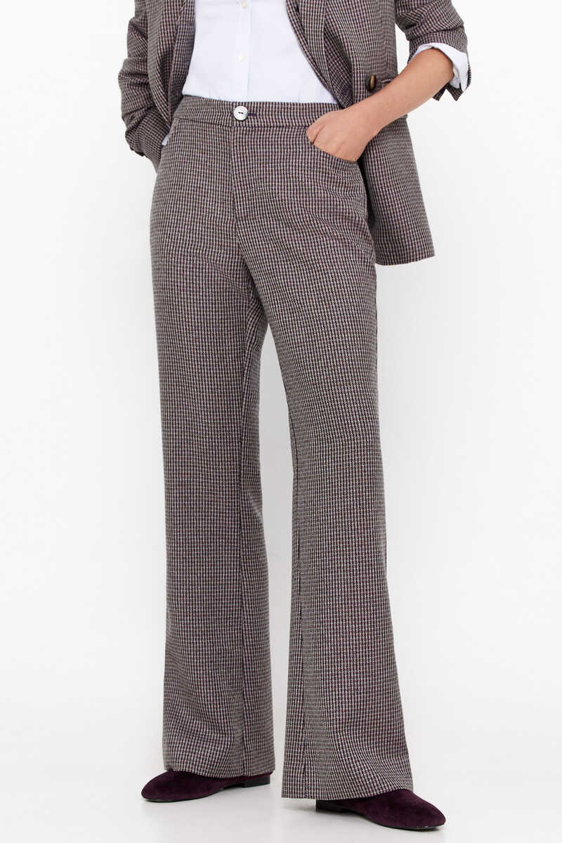 Cortefiel Checked flared trousers Printed purple