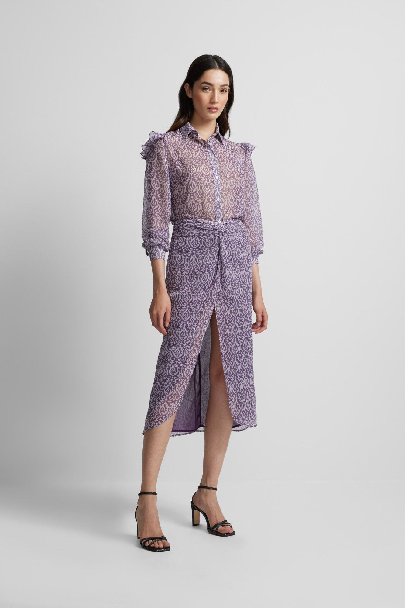 Silbon Saia midi estampado Ikat com abertura