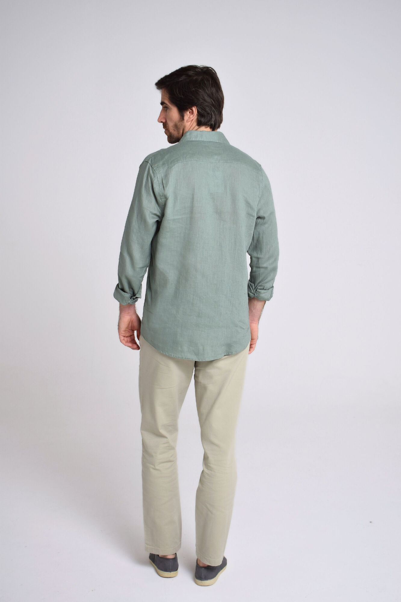 Cloking 100% linen Guayabera shirt Green
