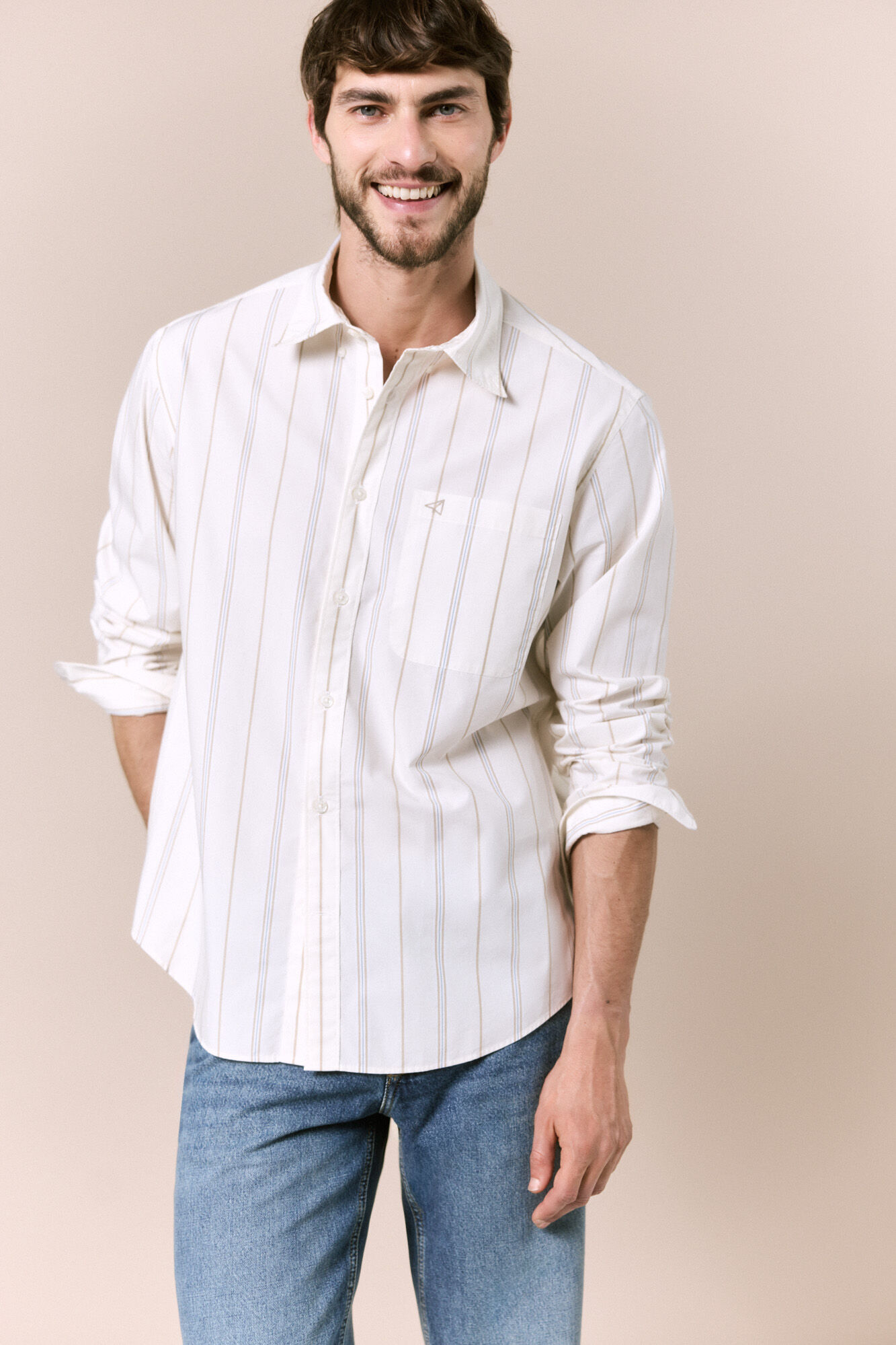 OOTO Camisa &agrave;s riscas manga comprida em popelina