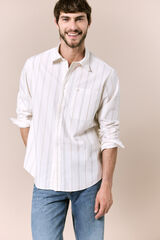 OOTO Camisa &agrave;s riscas manga comprida em popelina Ecru