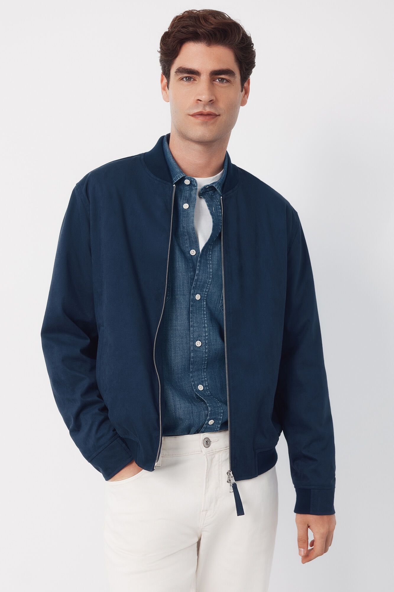 Cortefiel Faux suede bomber jacket Navy