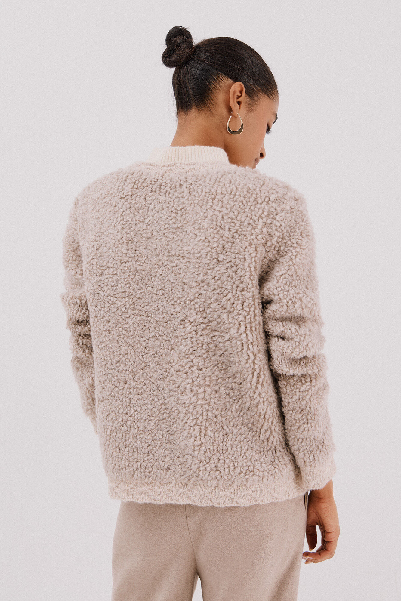 Cortefiel Jaqueta de malha boucl&eacute; Ecru