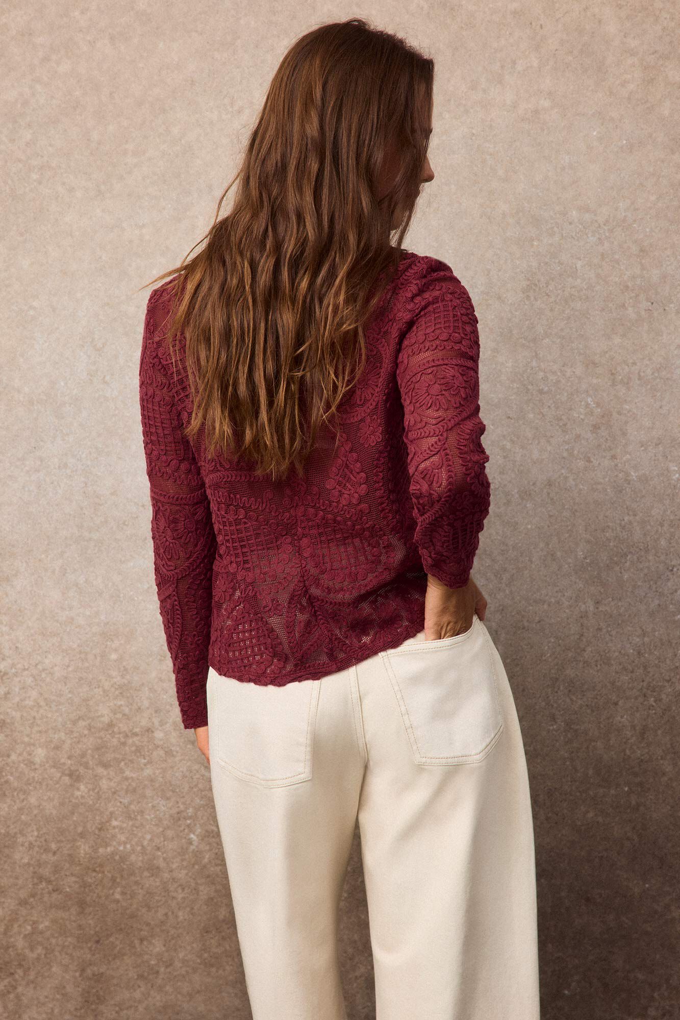 Slowlove Top em crochet floral Vermelho