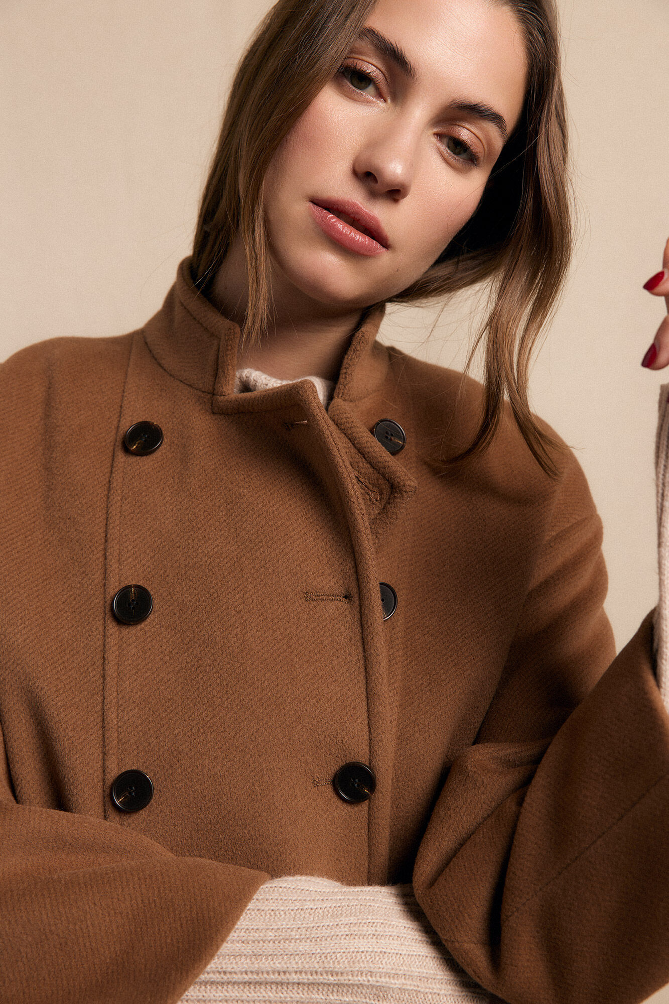 Slowlove Abrigo largo con doble botonadura Beige