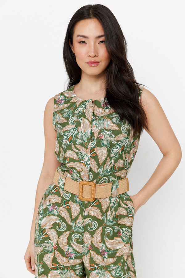 Cortefiel Jumpsuit with belt Printed green