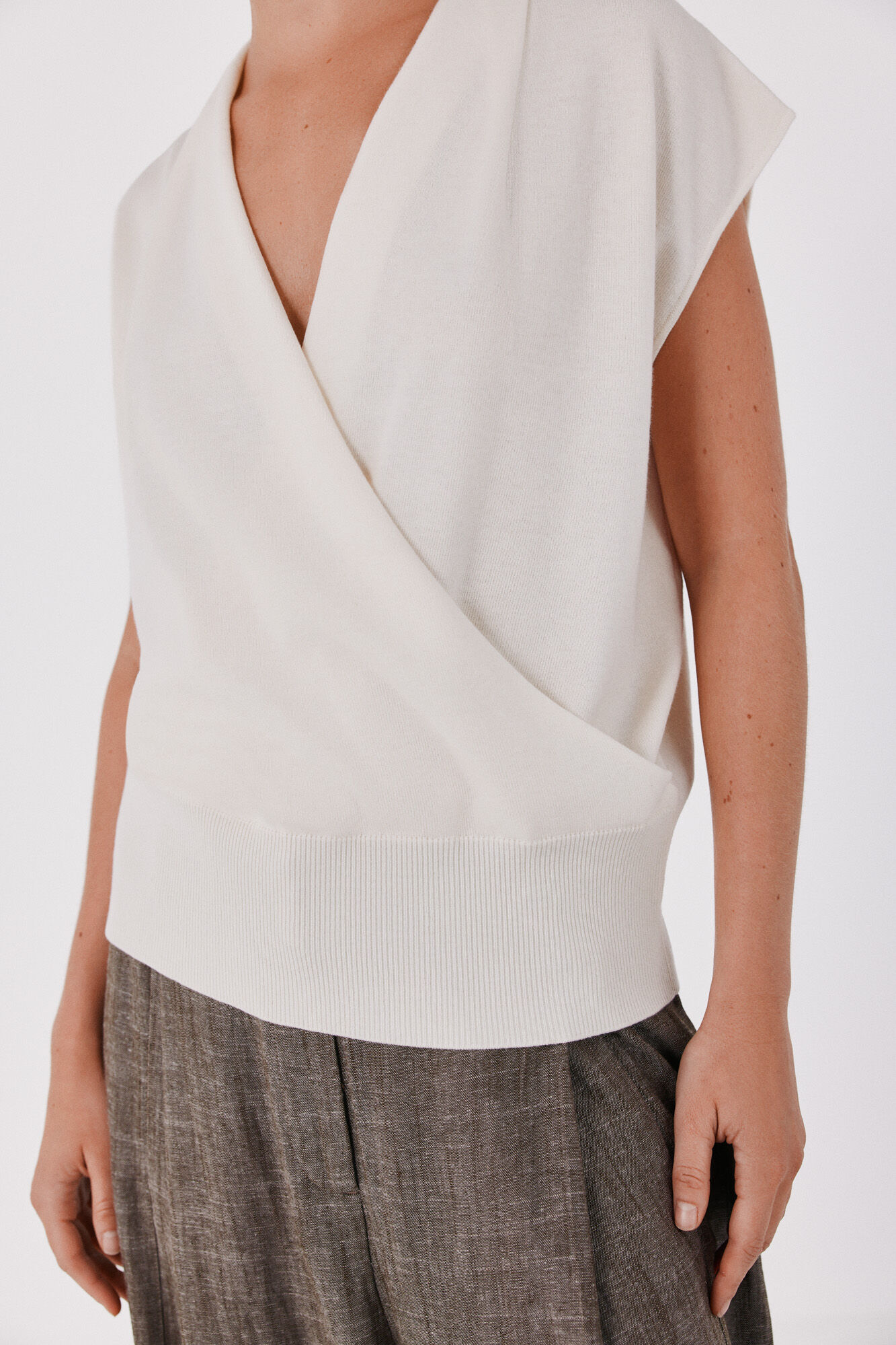 Cortefiel Draped knit top Ivory