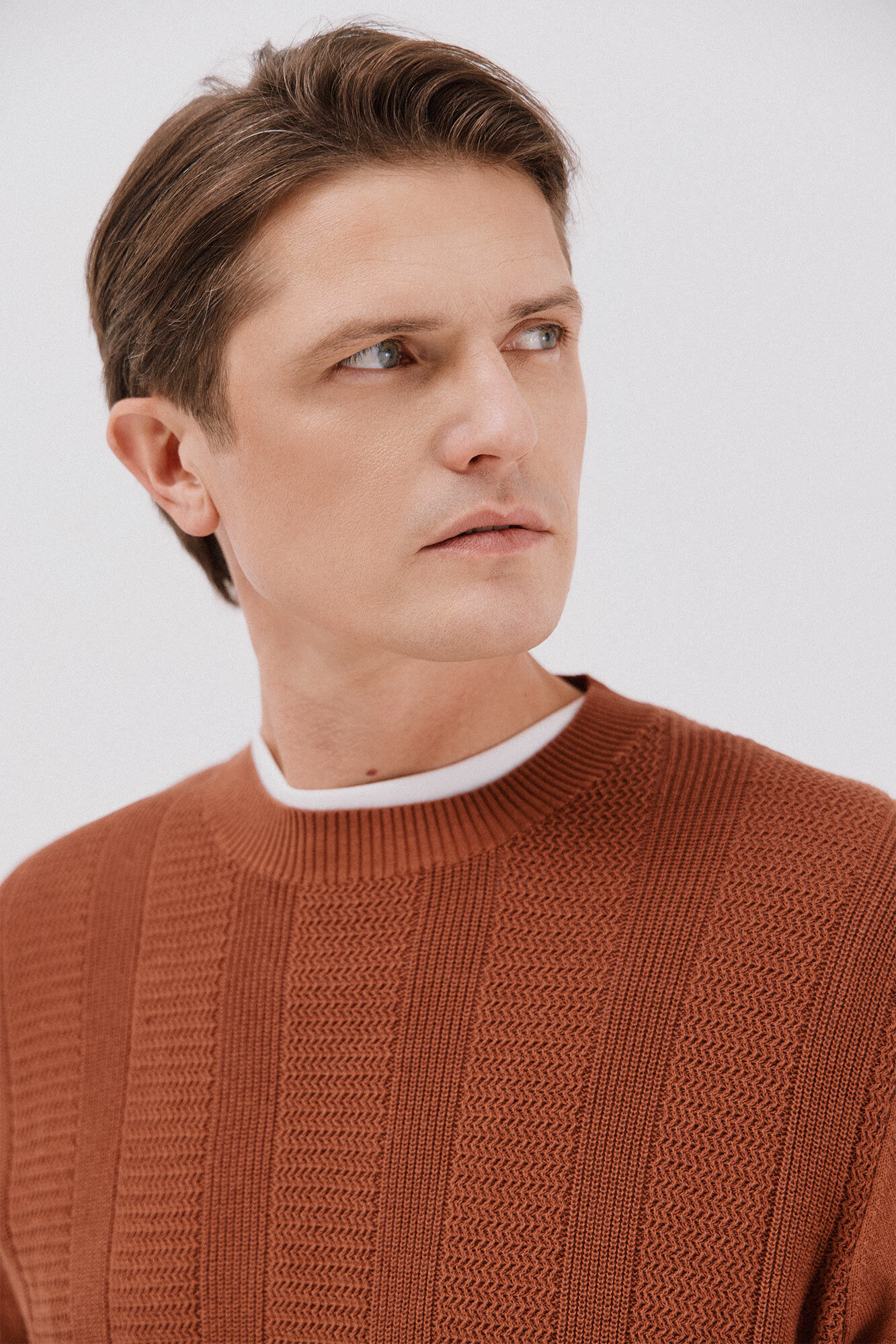 Cortefiel Fine braided cotton crew crew neck sweater Orange