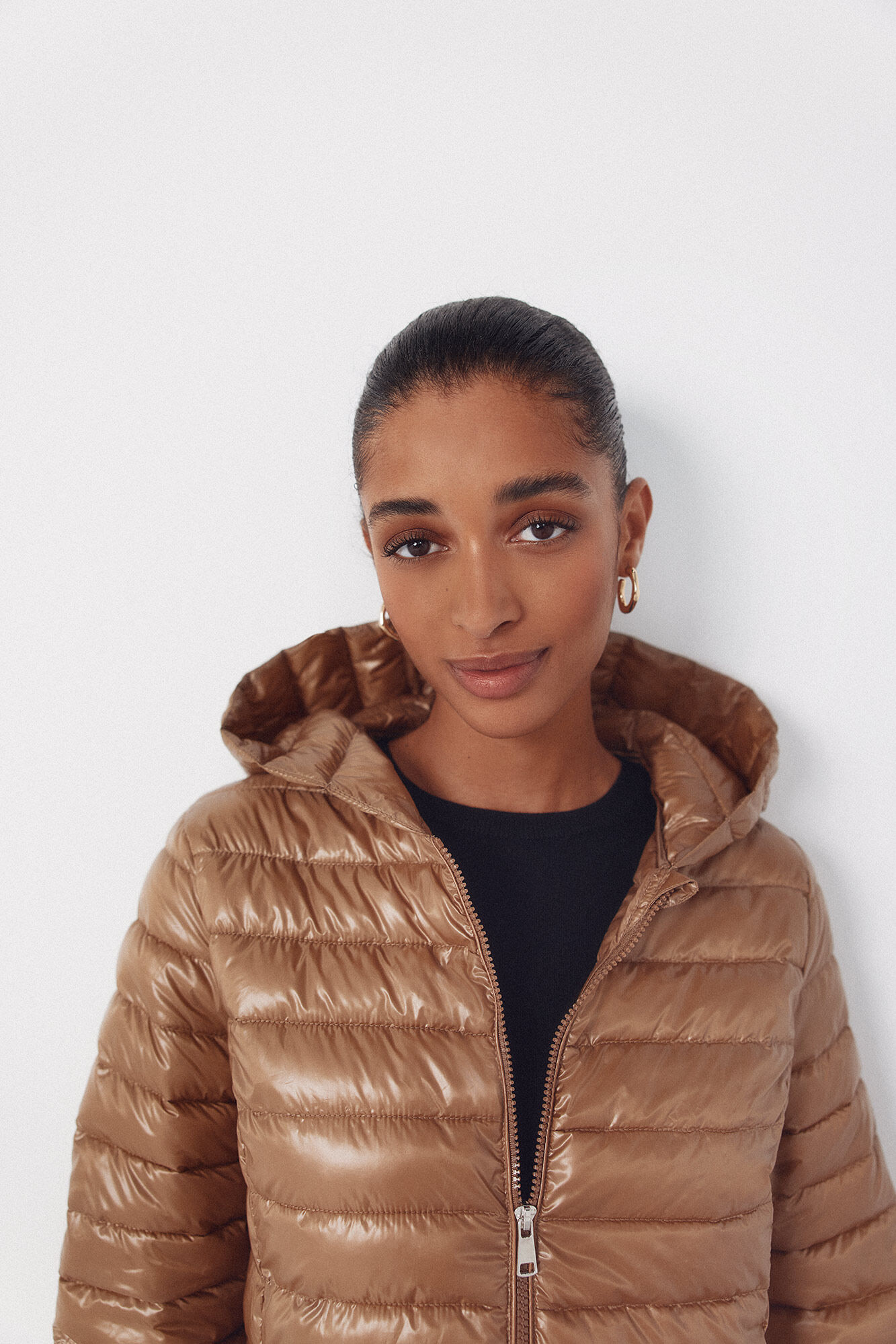 Cortefiel Long quilted coat Printed brown