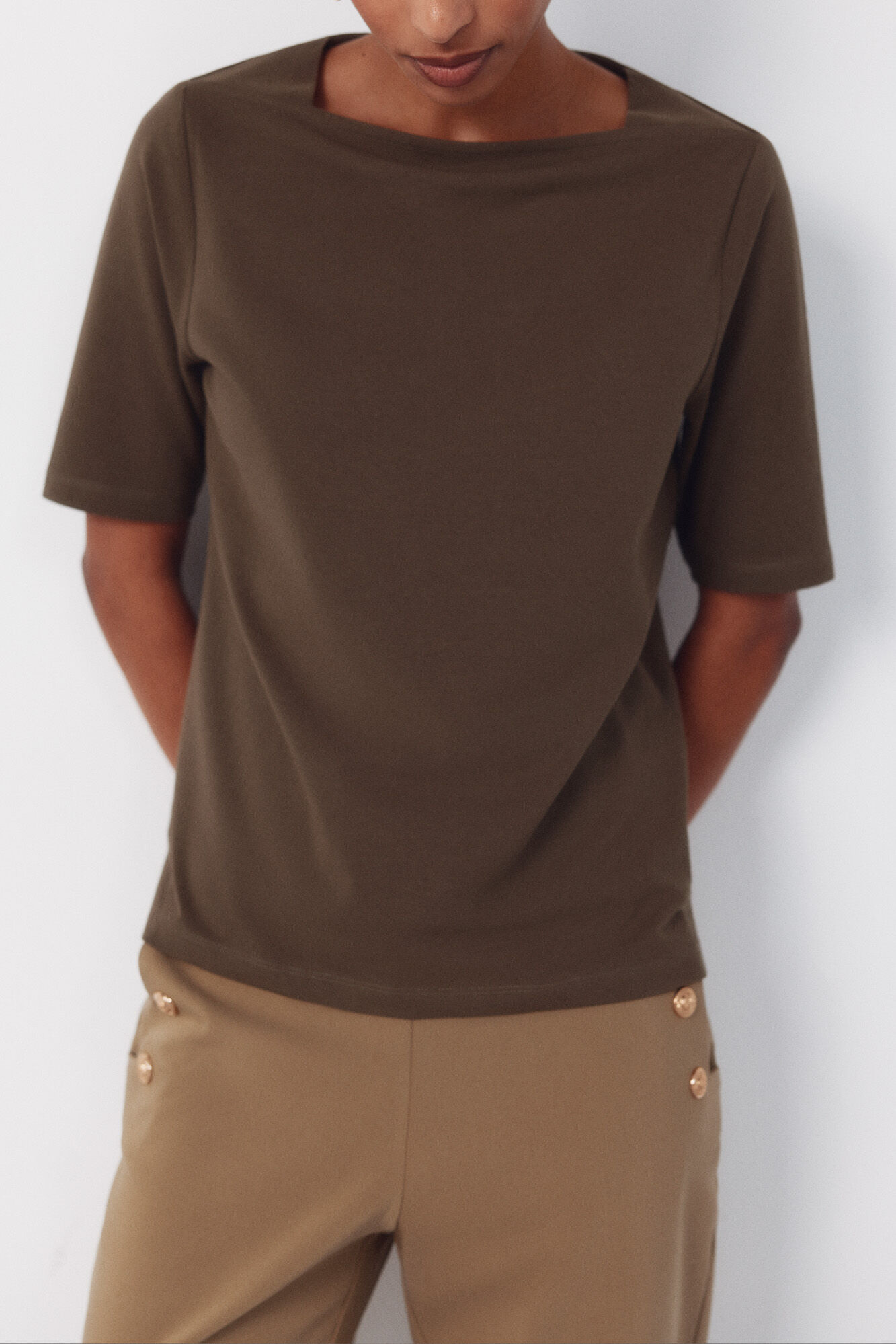 Cortefiel Camiseta cuello barco Kaki