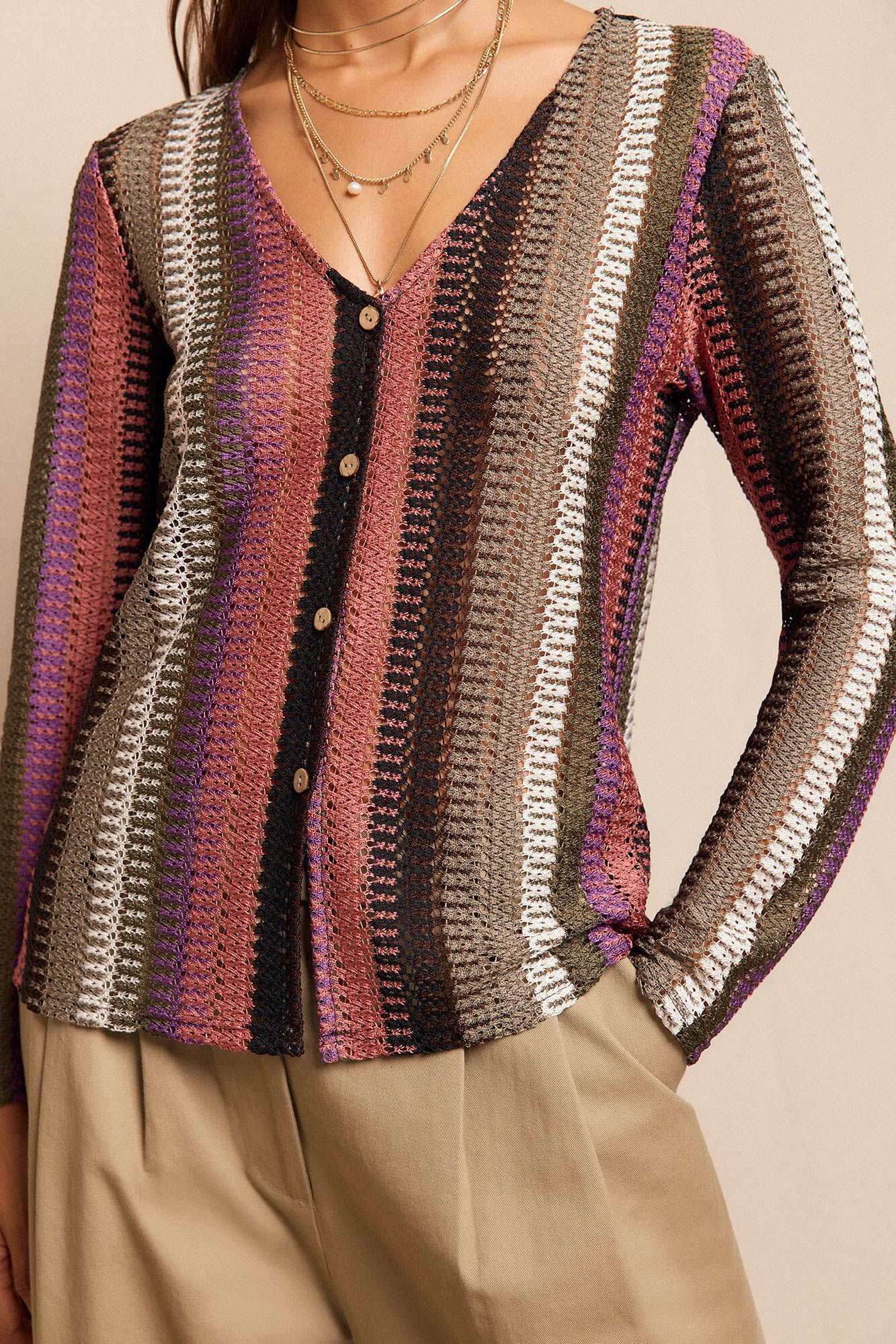 Slowlove Top botones estructura rayas