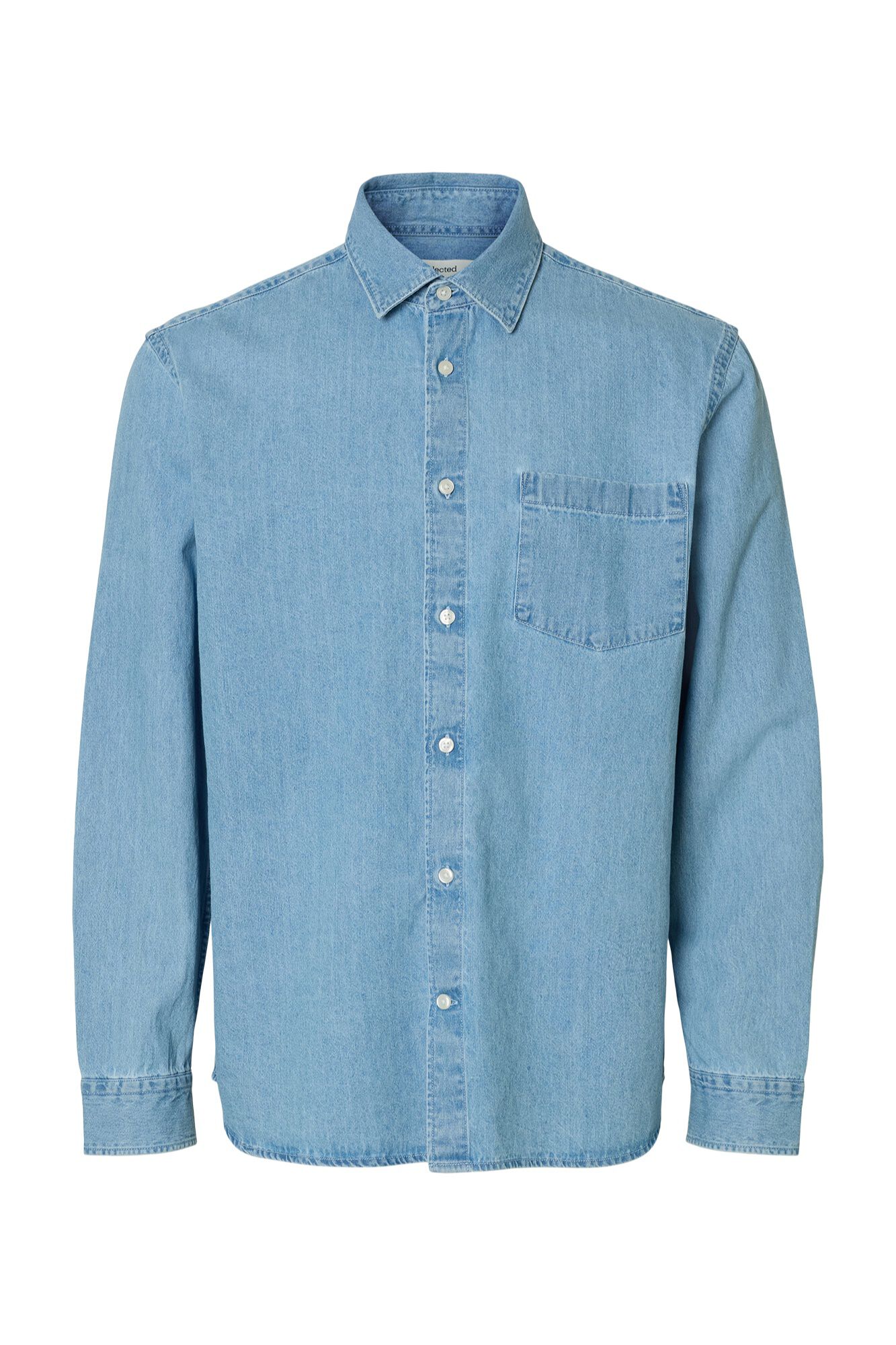 Selected 100% organic cotton lightweight denim shirt Blue