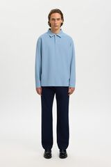 Selected Polo manga comprida relax Azul