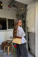 The Code About Marbella leather and hazelnut raffia Brown