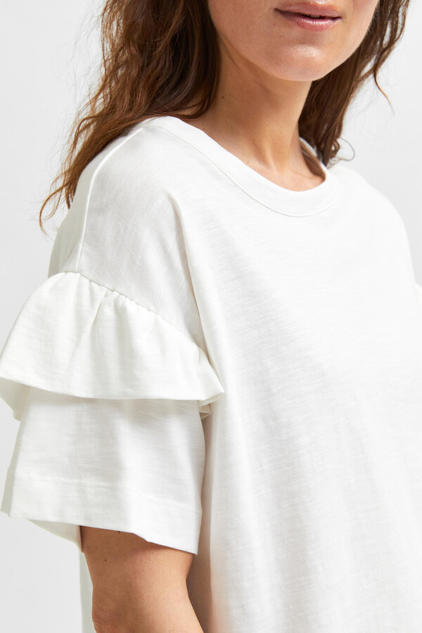 Cortefiel 100% organic cotton short-sleeved ruffle top White