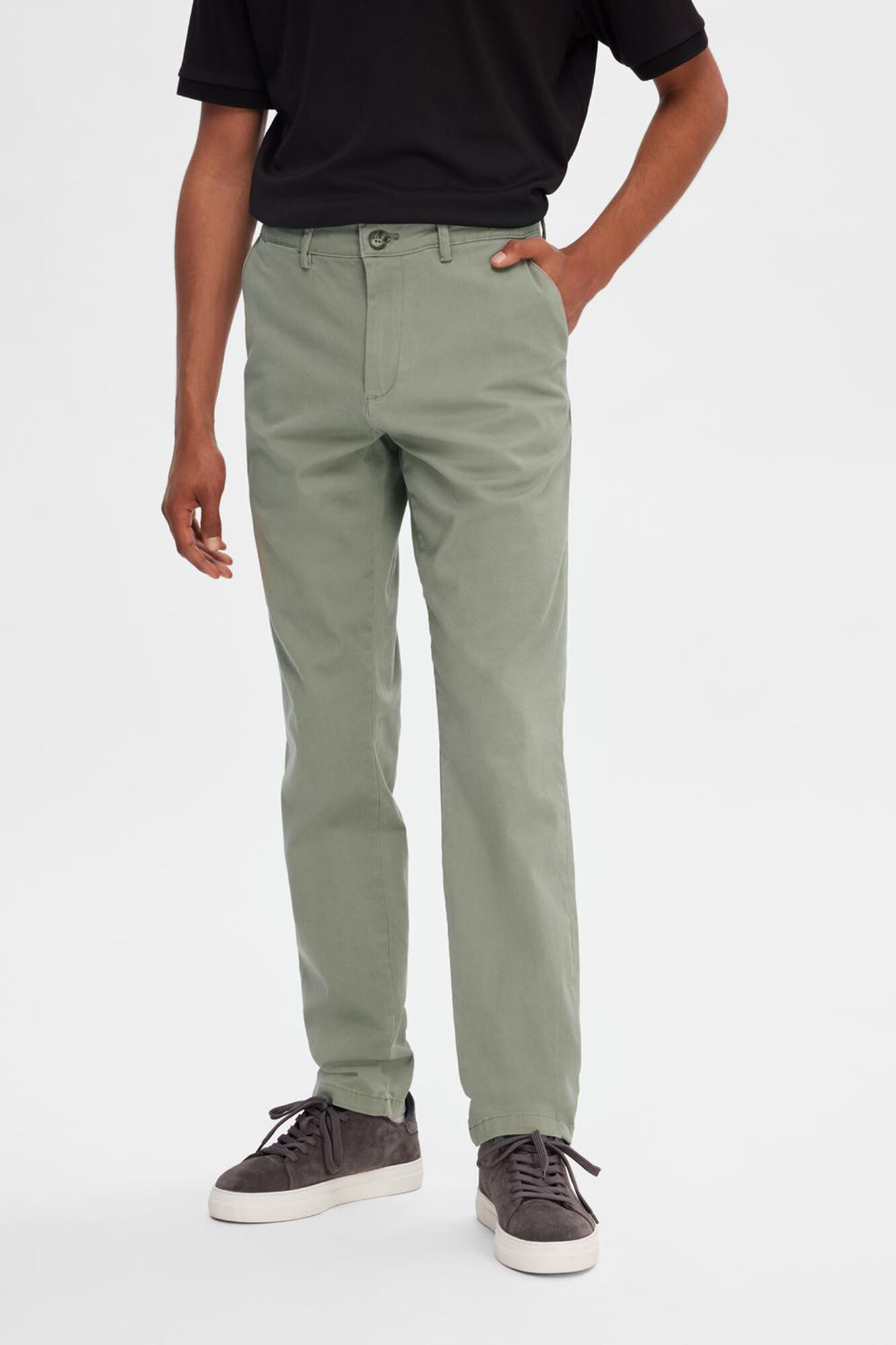 Selected Cal&ccedil;a cal&ccedil;as chino slim fit feita de algod&atilde;o org&acirc;nico  Verde
