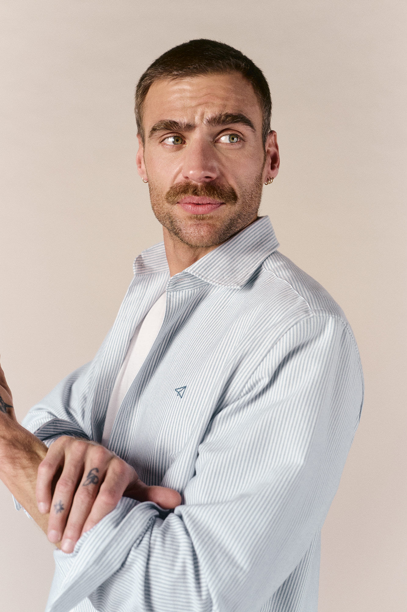 OOTO Camisa oxford raya candela manga larga Azul