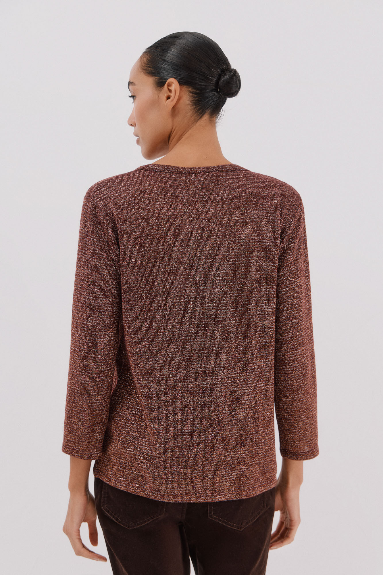 Cortefiel Lurex mandarin collar t-shirt Maroon