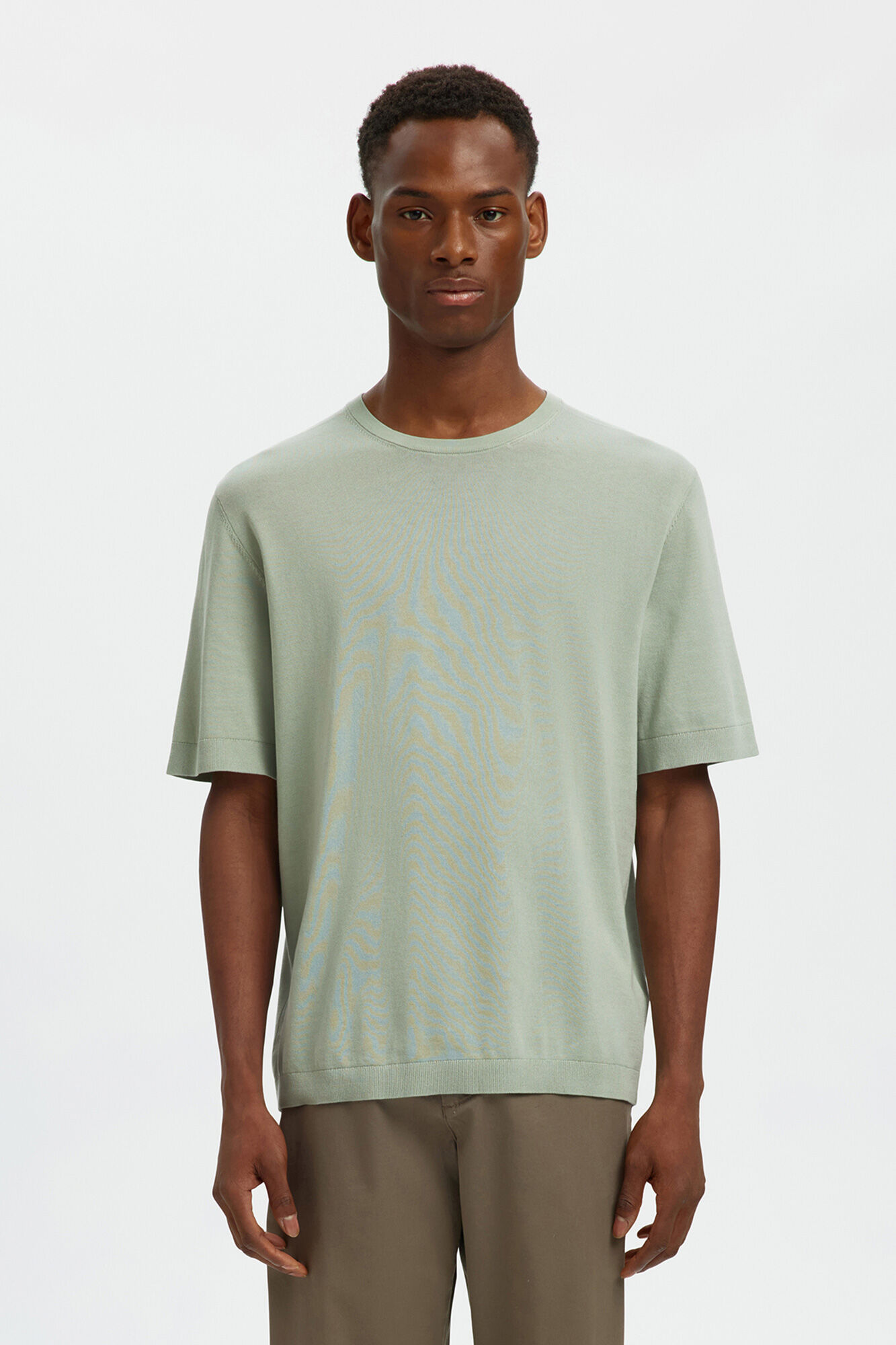 Selected Jersey-knit plain short sleeve men's T-shirt Kaki