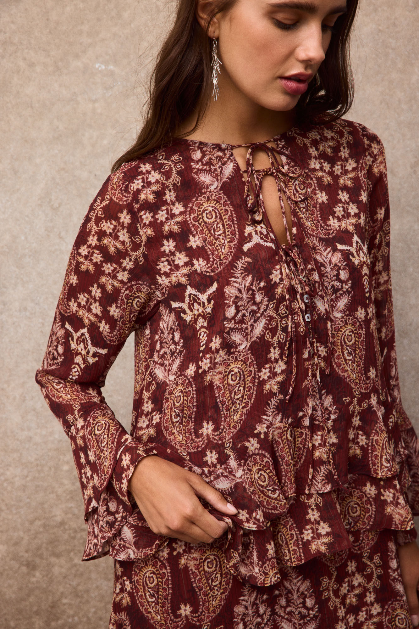 Slowlove Vestido estampado fluido Estampado granate