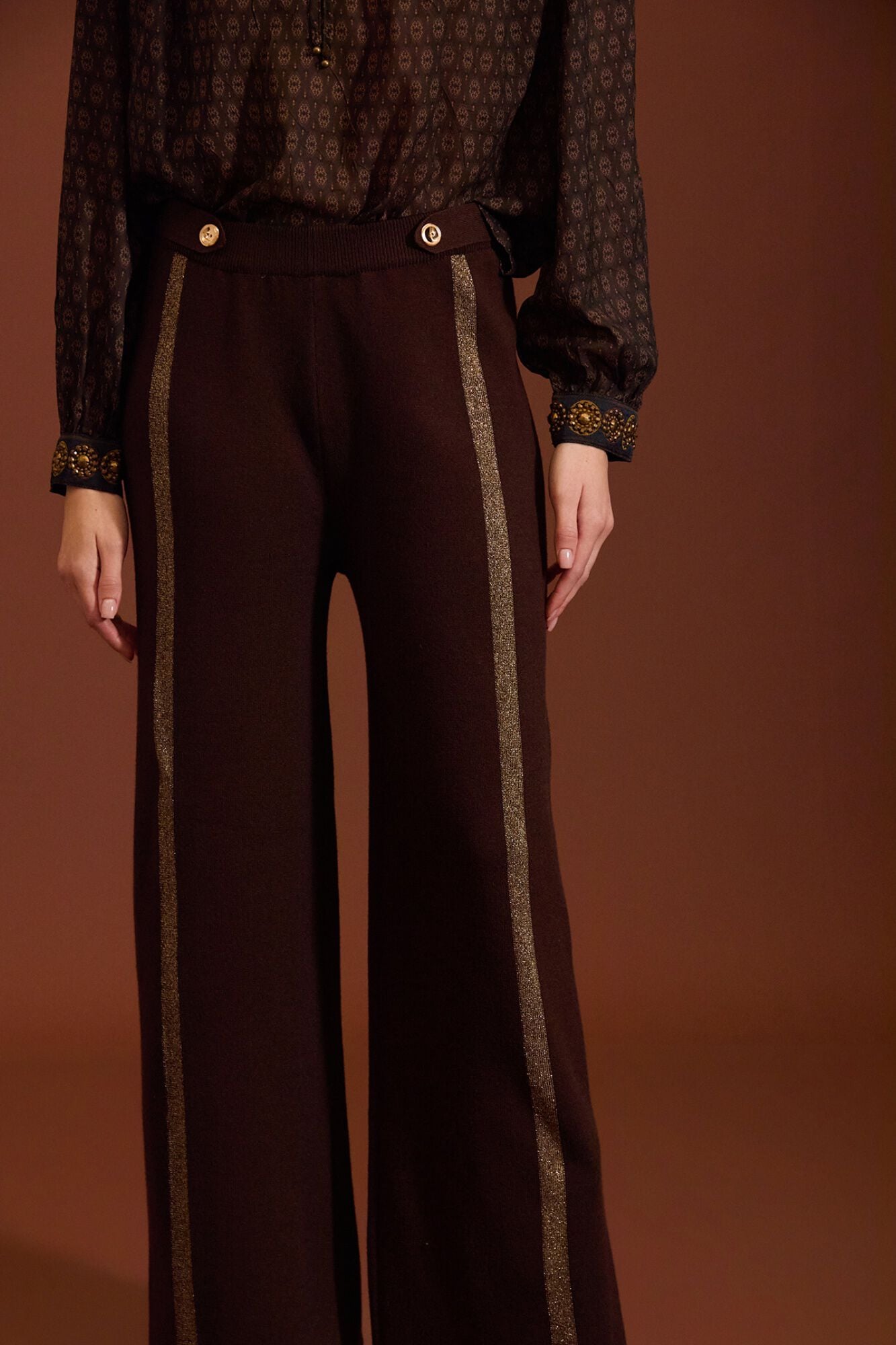 Meisie Pantalones de punto a rayas de lurex